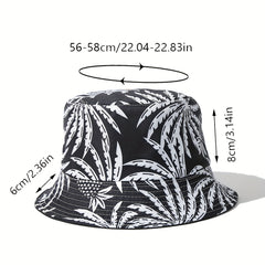 Unisex Sunshade Bucket Hat Black/Leaf Pattern Outdoor Travel