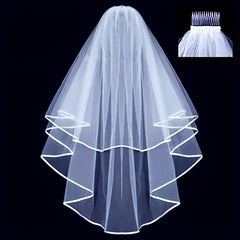 Minimalist Bridal Veil with Hair Comb Non Slip Mesh Headwear