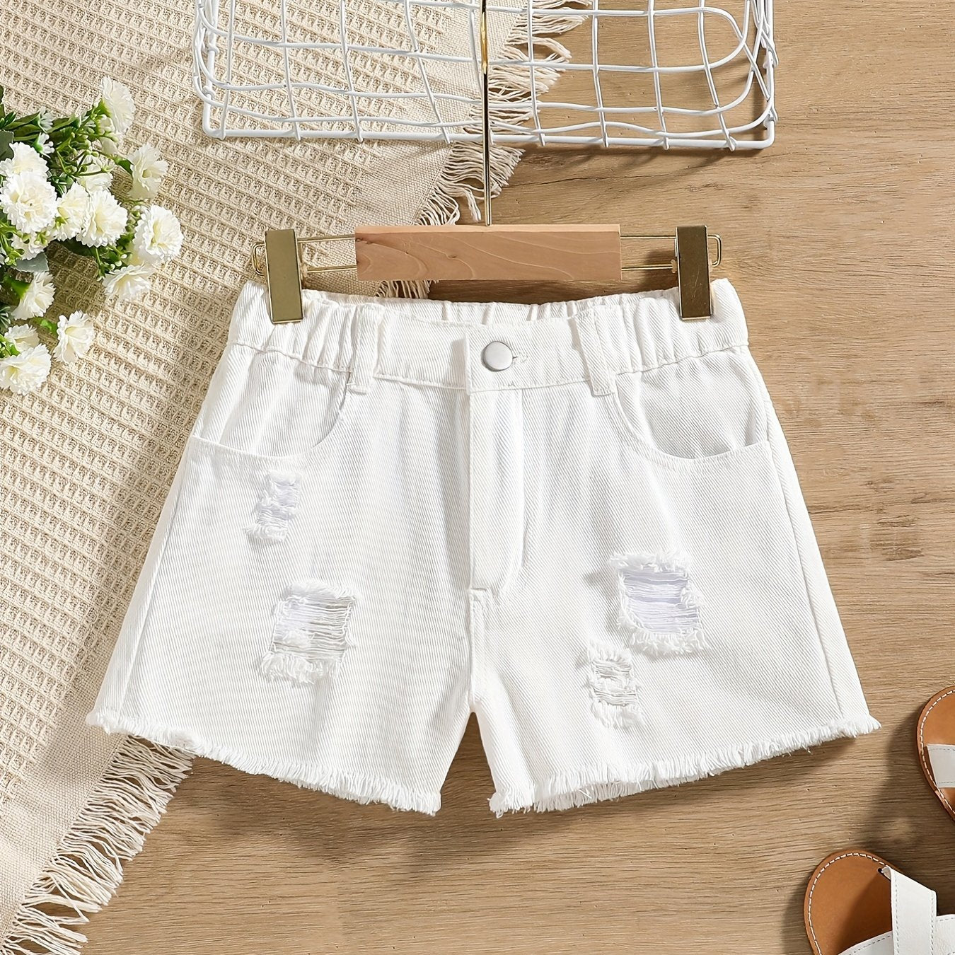 Girl's Casual Ripped Jeans Elastic Waist Pants