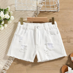 Girl's Casual Ripped Jeans Elastic Waist Pants