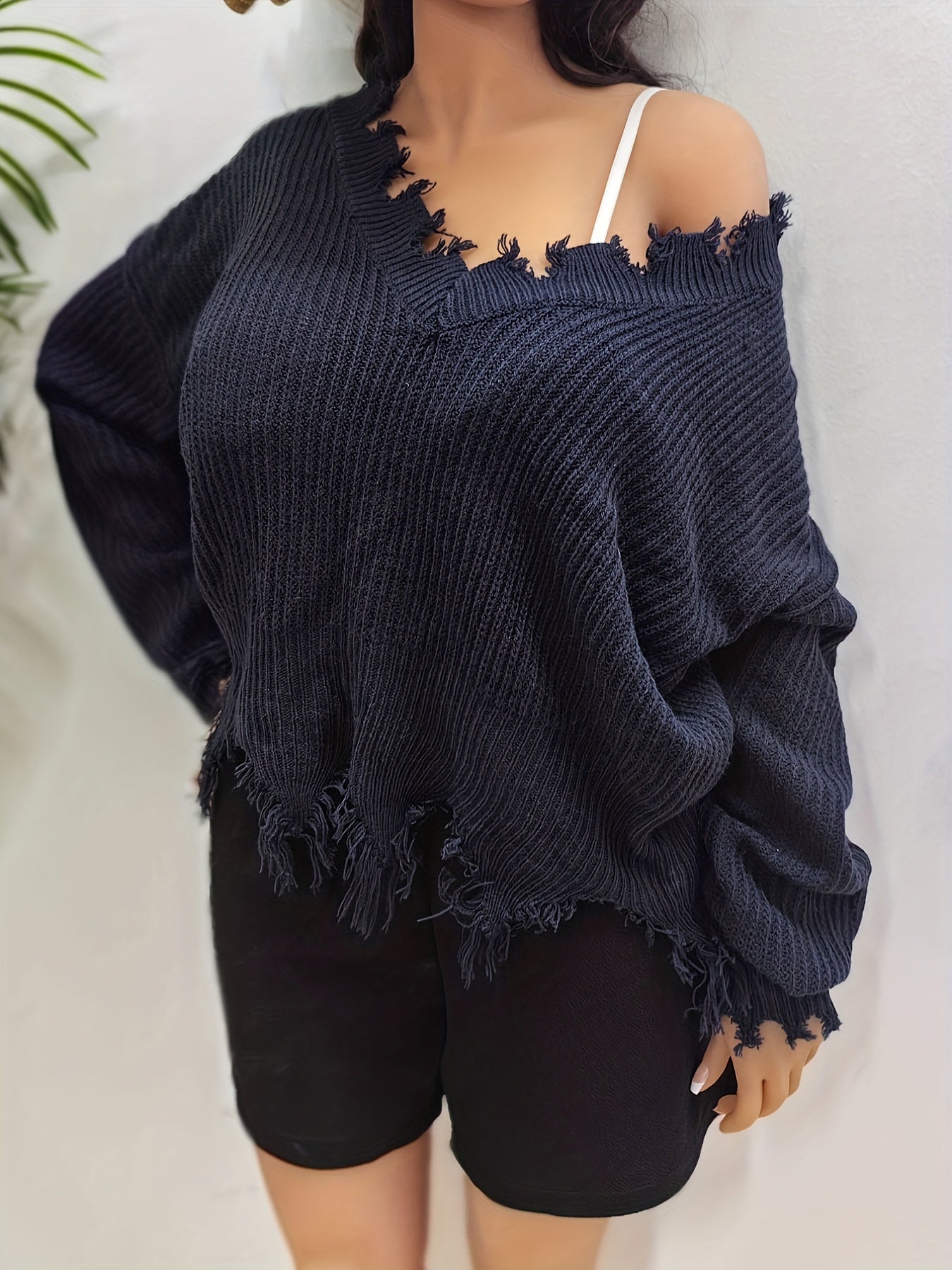 Casual Sweater Women's Plus Solid V Neck Long Sleeve Sweater