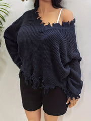 Casual Sweater Women's Plus Solid V Neck Long Sleeve Sweater