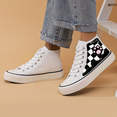 Cat Paw & Checkerboard High Top Canvas Shoes