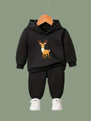 2pcs Deer Print Hoodies Pants Set For Kids Spring Fall Sports