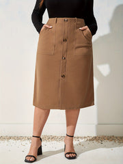 Plus Solid High Rise Maxi Skirt With Pockets