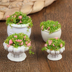 4pcs Pink Flower Green Plant Potted 1:12 Dollhouse Decor