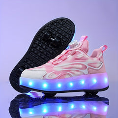 Girl's LED Light Up Roller Shoes With Rotating Buckle