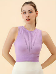 Hollow Out Sports Top Round Neck Sleeveless High Stretch Top