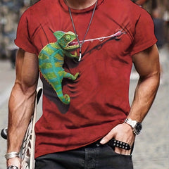 Men's 3D Chameleon Print T shirt Casual Comfy Mid Stretch Crew Neck Tee