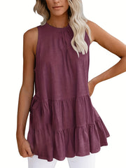 Ruffle Top Casual Crew Neck Sleeveless Summer Top