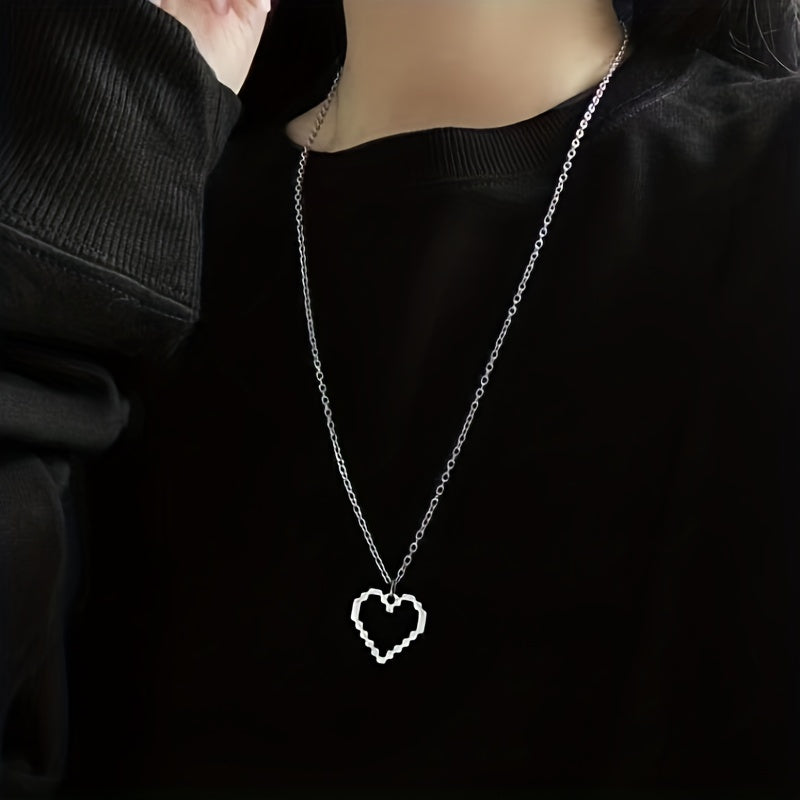 Creative Mosaic Heart Hollow Pixel Heart Pendant Necklace