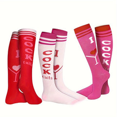 3 Pairs Men's Compression Letter Pattern Graphic Crew Socks