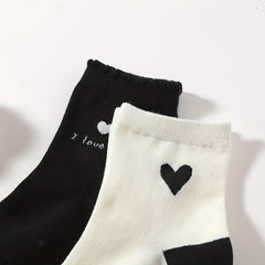 Heart Print Socks 2 Pairs Comfortable Mid Tube Stockings
