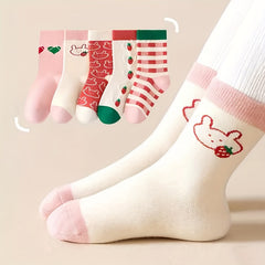 5 Pairs Girl's Cartoon Knitted Socks Soft Crew Socks