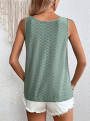Eyelet Embroidered Button Tank Top Sleeveless Summer Women's Clothing