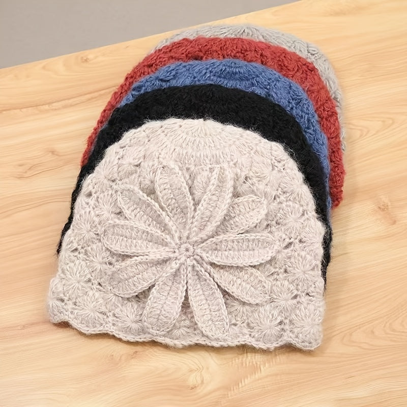 Women's Floral Skull Knitted Beanie Hat