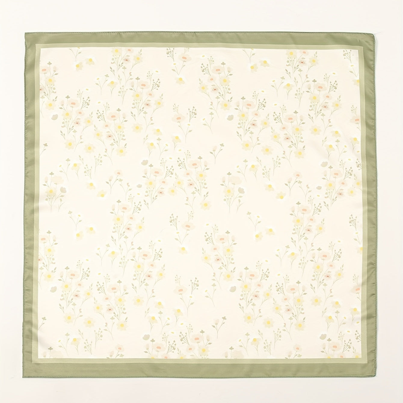 Yellow Floral Print Neckerchief Classic Square Scarf Satin Bandana