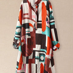 Colorblock Geometric Print Shirt Dress