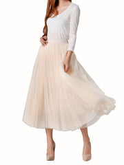 High Waist Mesh A-line Skirt Solid Casual