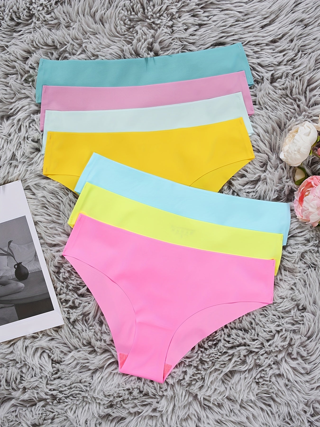 7pcs Seamless Solid Briefs Stretchy Intimates Panties Women's Lingerie