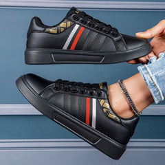 Stripes Pattern Faux Leather Waterproof Skate Shoes Casual Flat Sneakers