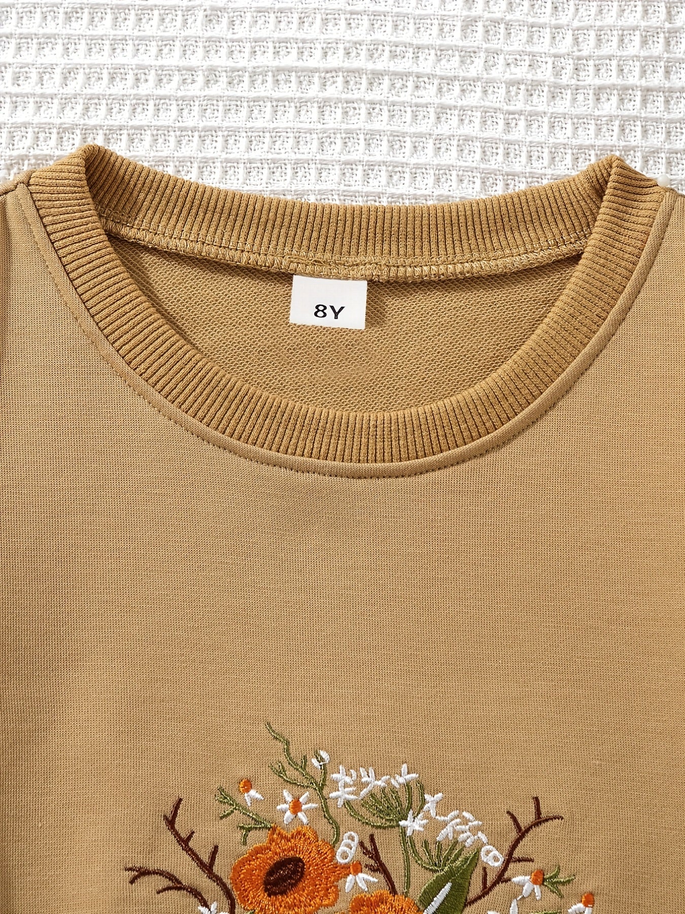 Girls Flower Embroidered Crew Neck Sweatshirt for Spring Fall
