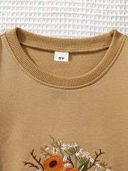 Girls Flower Embroidered Crew Neck Sweatshirt for Spring Fall
