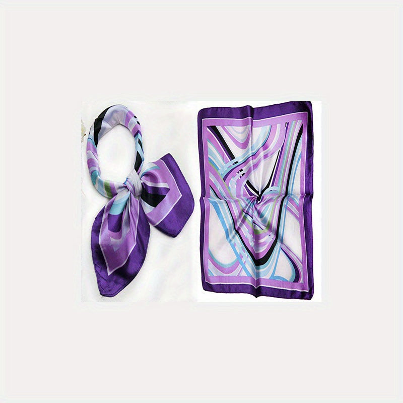 Classic Striped Square Scarf Satin Neckerchief Bandana Women Head Wrap