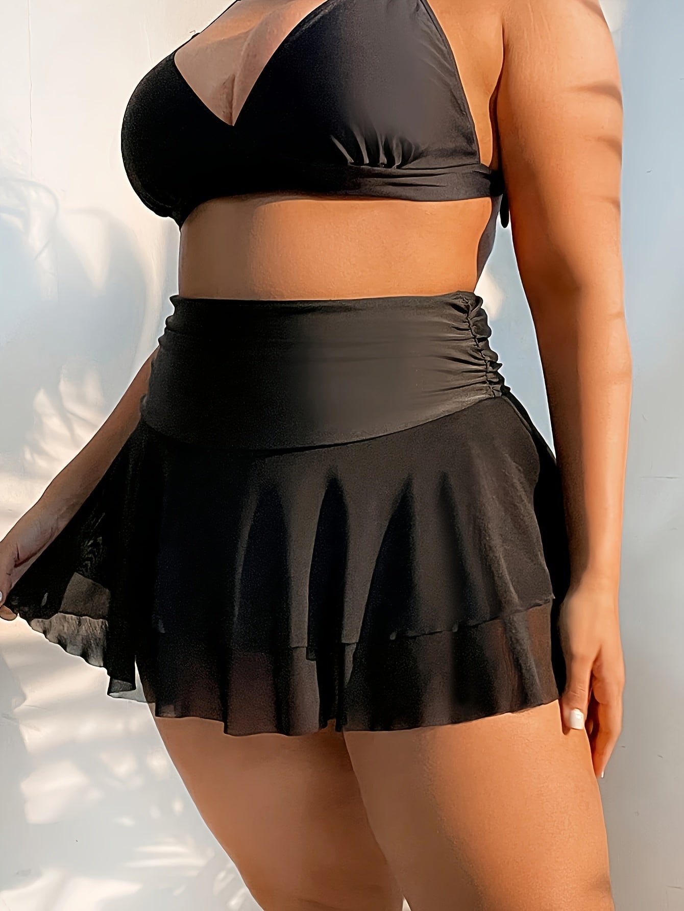 Sexy Bikini Bottoms Ruffle Trim Beach Skirt