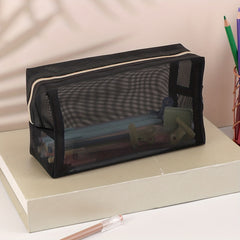 Large Capacity Mesh Pencil Case Solid Stationery Box