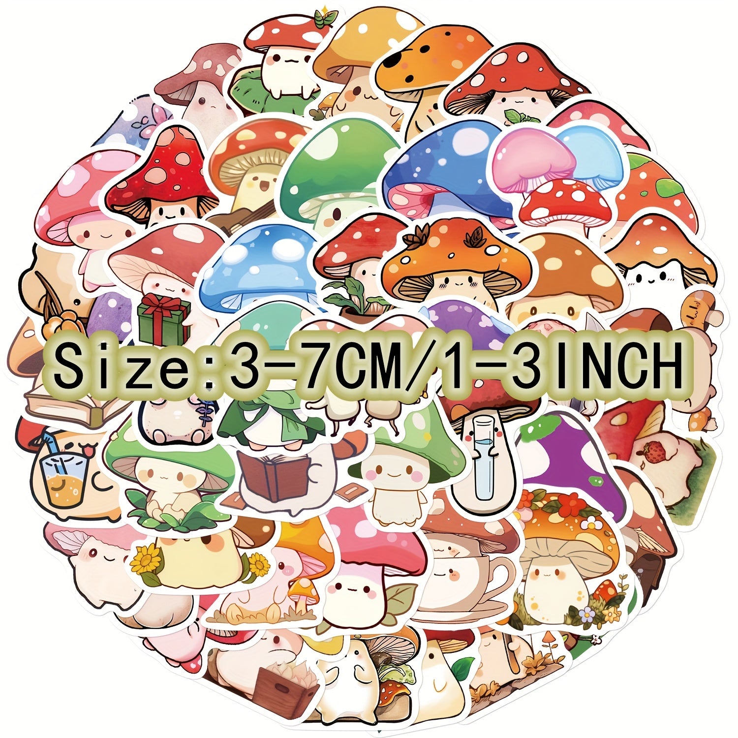 50pcs Colorful Mushroom Series Graffiti Sticker Pack Waterproof Handbook DIY