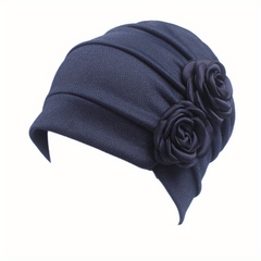 Double Rose Decor Turban Cap Elastic Head Wrap Lightweight