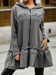 Flared Ruffle Trim Hoodies Zip Up Sweatshirt