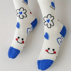 5 Pairs Girls Kids Socks Cotton Breathable Small Flower Pattern Socks