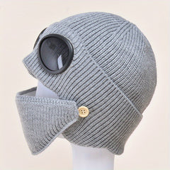 Fashionable Ear Protection Windproof Knit Beanie Hat With Glasses