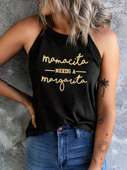 Women's Letter Print Halter Top Sleeveless Crew Neck Top