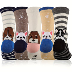Youth Girls Athletic Socks Dog Print Striped Crew Socks For All Seasons