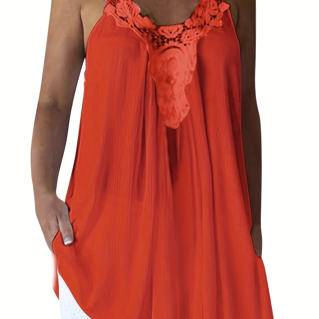 Floral Lace Stitching Tank Top Crew Neck Summer Sleeveless