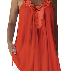 Floral Lace Stitching Tank Top Crew Neck Summer Sleeveless