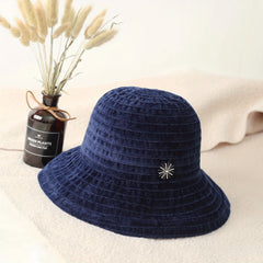 Striped Chenille Sun Hat Solid Casual Bucket Hats Casual Sunscreen Basin Hat