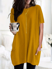 Solid Loose T shirt Dress Crew Neck Short Sleeve Mini Dress Women's Clothing