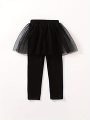 Toddler Girls One piece Pants Solid Trousers Matching Mesh Short Skirt
