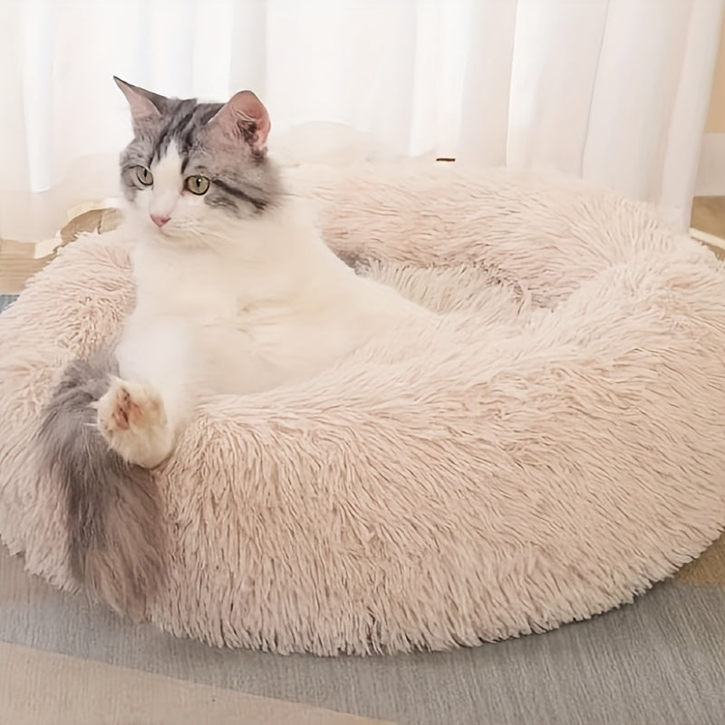 Cozy Round Pet Bed with Warming Mat & Removable Pillow