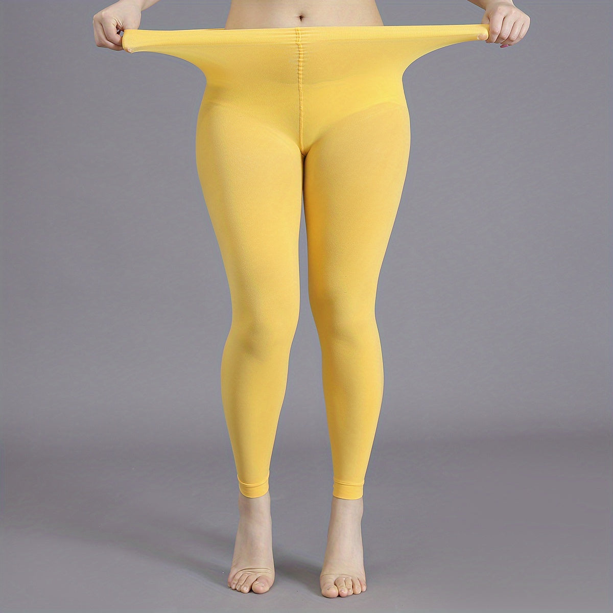 High Rise Stretchy Tights, 100D Solid Nylon, 0XL-3XL