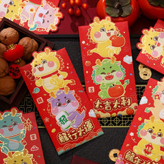 6pcs Chinese Red Envelopes Year Of The Dragon Lucky Money 6 Patterns