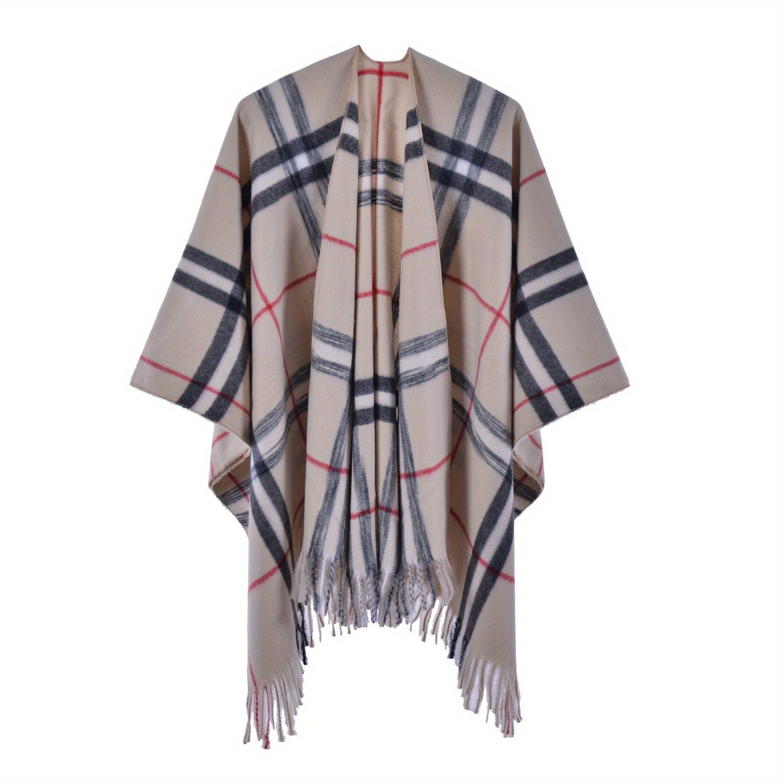 Plaid Reversible Shawl Oversized Cashmere Poncho