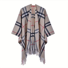 Plaid Reversible Shawl Oversized Cashmere Poncho