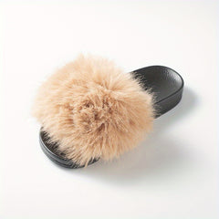 Women's Fluffy Fur Slippers Open Toe Platform Non Slip Shoes