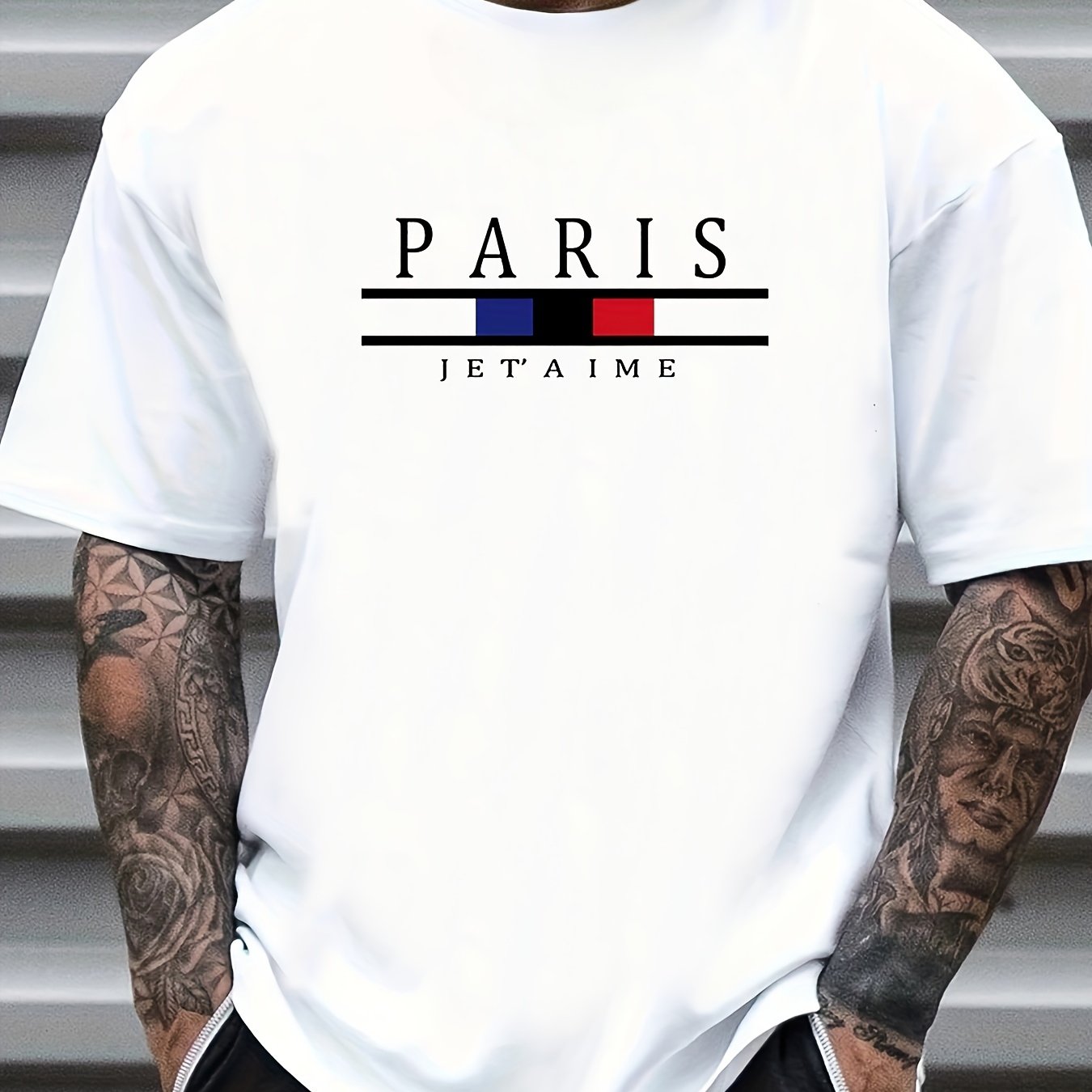 PARIS Fish Print Men's Graphic Crew Neck T-shirt for Summer