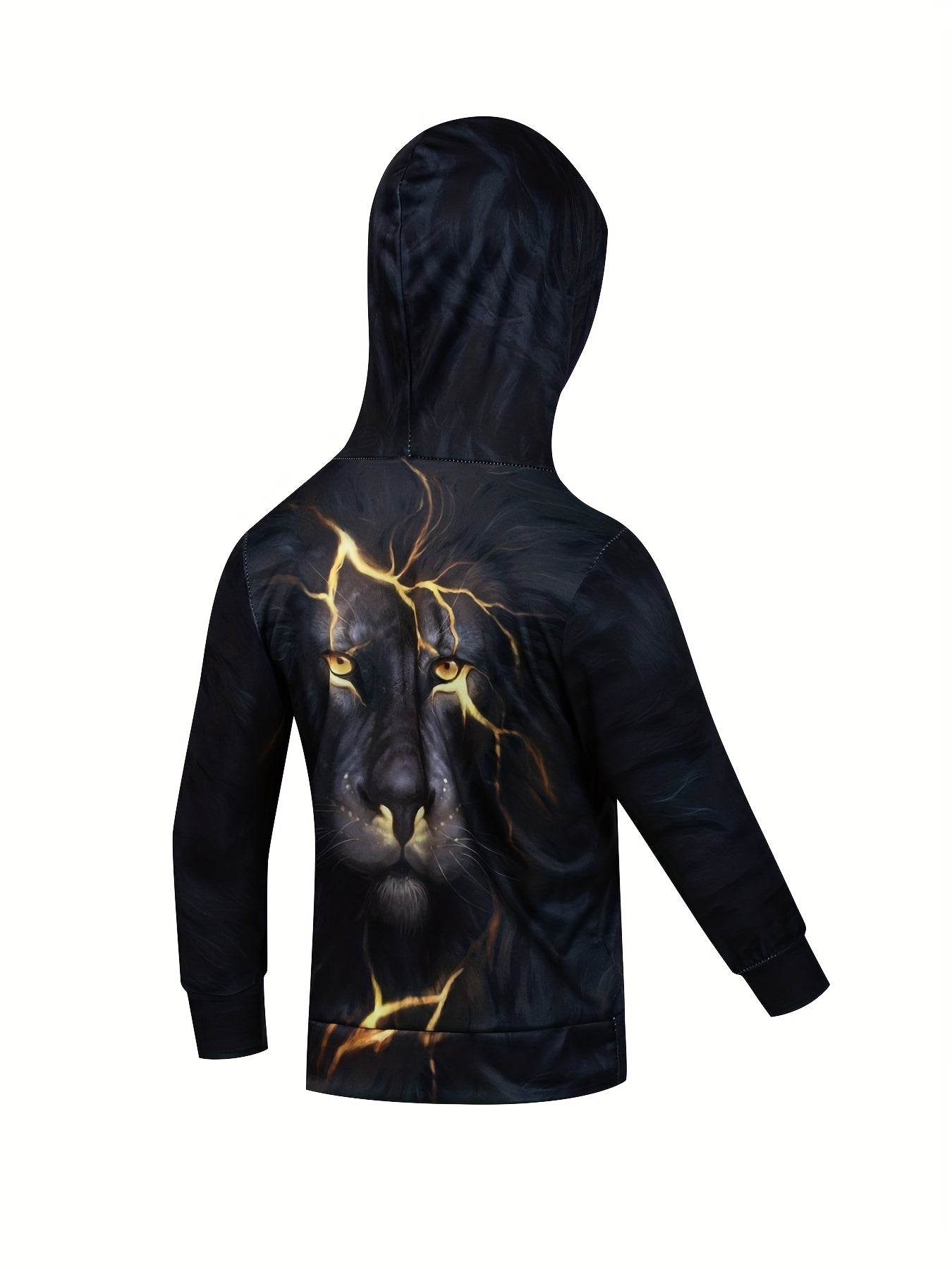3D Lightning Lion Pattern Hoodie Boy's Outdoor Sweatshirt